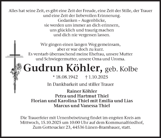 Traueranzeige von Gudrun Köhler von Lüner Anzeiger