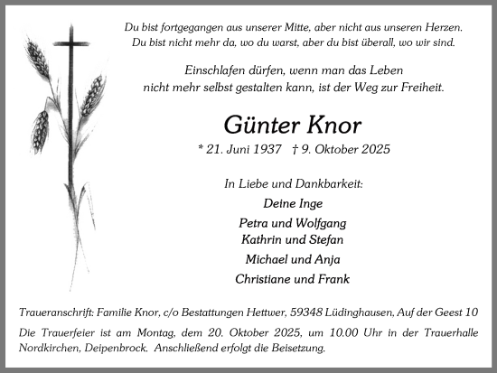 Traueranzeige von Günter Knor von Ruhr Nachrichten