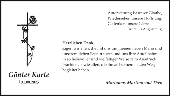 Traueranzeige von Günter Kurte von Trauer Vest