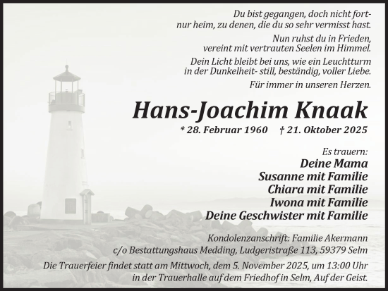 Traueranzeige von Hans-Joachim Knaak von Ruhr Nachrichten