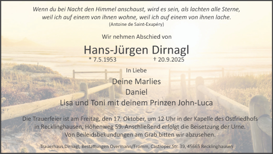 Traueranzeige von Hans-Jürgen Dirnagl von Trauer Vest