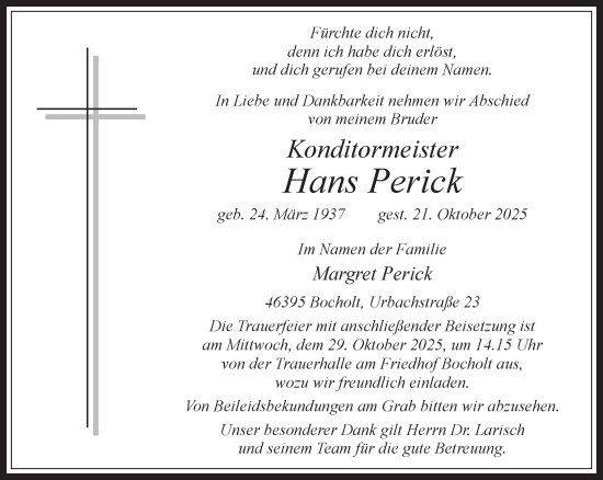 Traueranzeige von Hans Perick 