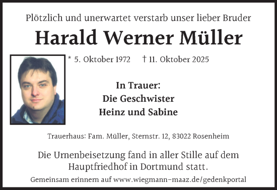Traueranzeige von Harald Werner Müller von Ruhr Nachrichten