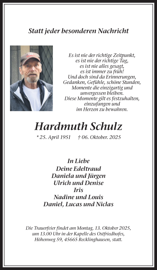 Traueranzeige von Hardmuth Schulz von Trauer Vest
