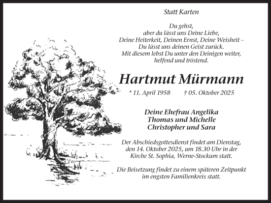 Traueranzeige von Hartmut Mürmann von Ruhr Nachrichten