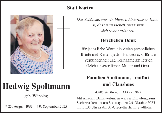Traueranzeige von Hedwig Spoltmann von Münsterland Zeitung