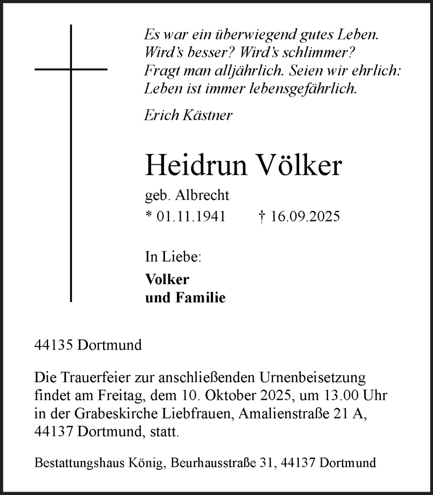  Traueranzeige für Heidrun Völker vom 04.10.2025 aus Ruhr Nachrichten