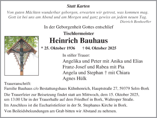 Traueranzeige von Heinrich Bauhaus von Ruhr Nachrichten