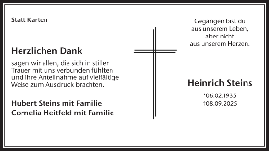 Traueranzeige von Heinrich Steins von Trauer Vest