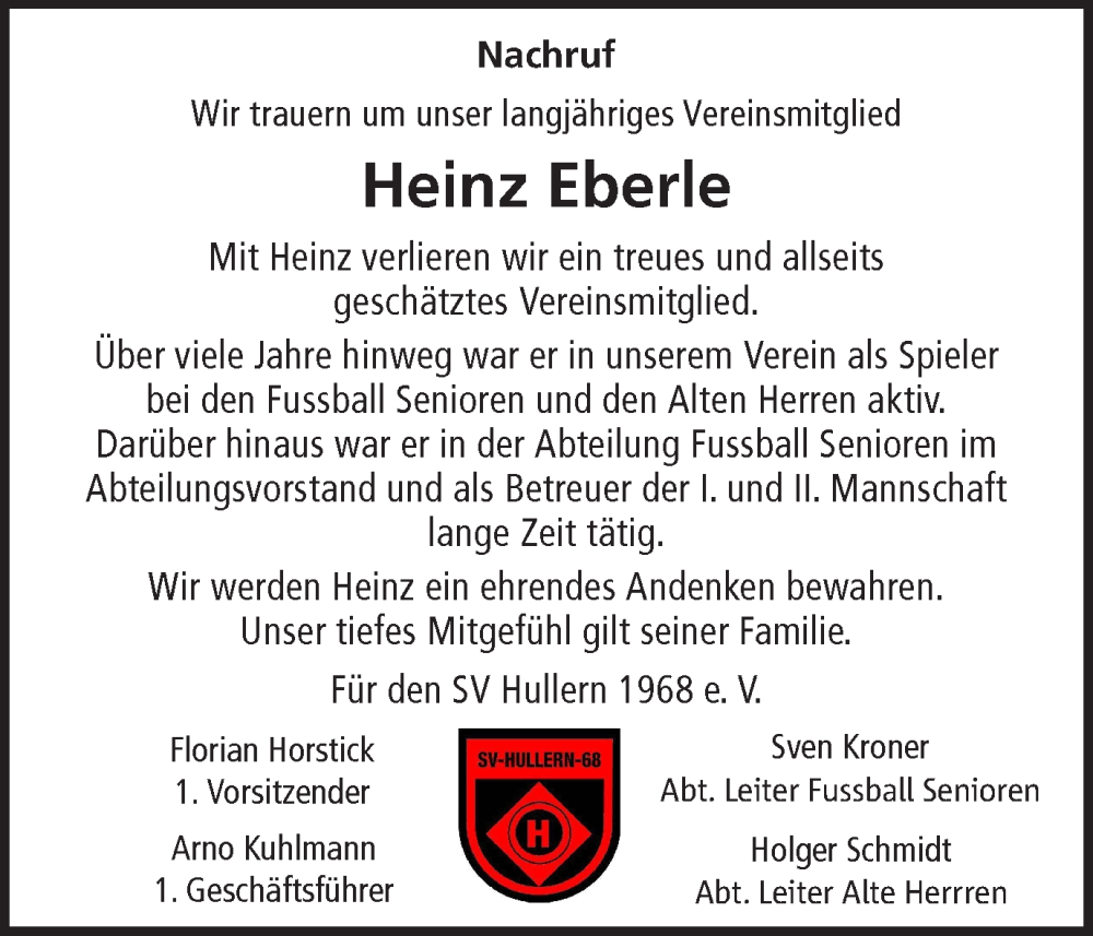  Traueranzeige für Heinz Eberle vom 23.10.2025 aus Ruhr Nachrichten und Halterner Zeitung
