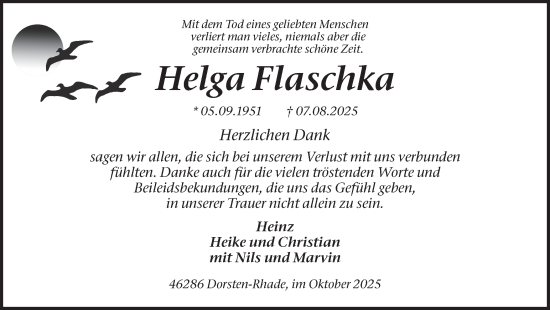 Traueranzeige von Helga Flaschka von Ruhr Nachrichten und Dorstener Zeitung