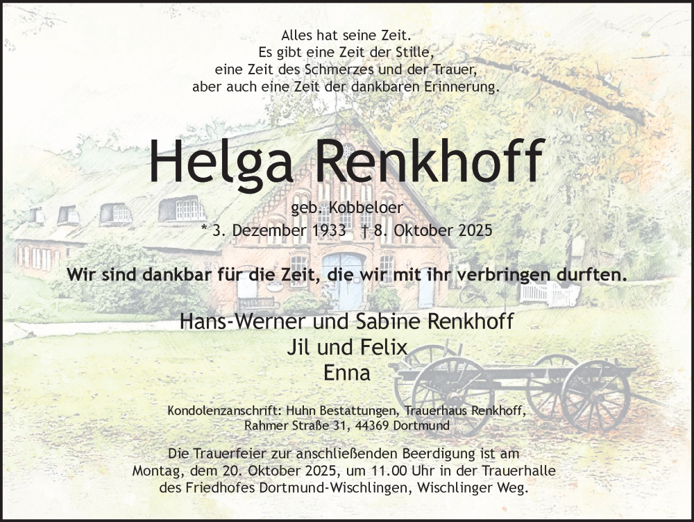  Traueranzeige für Helga Renkhoff vom 18.10.2025 aus Ruhr Nachrichten