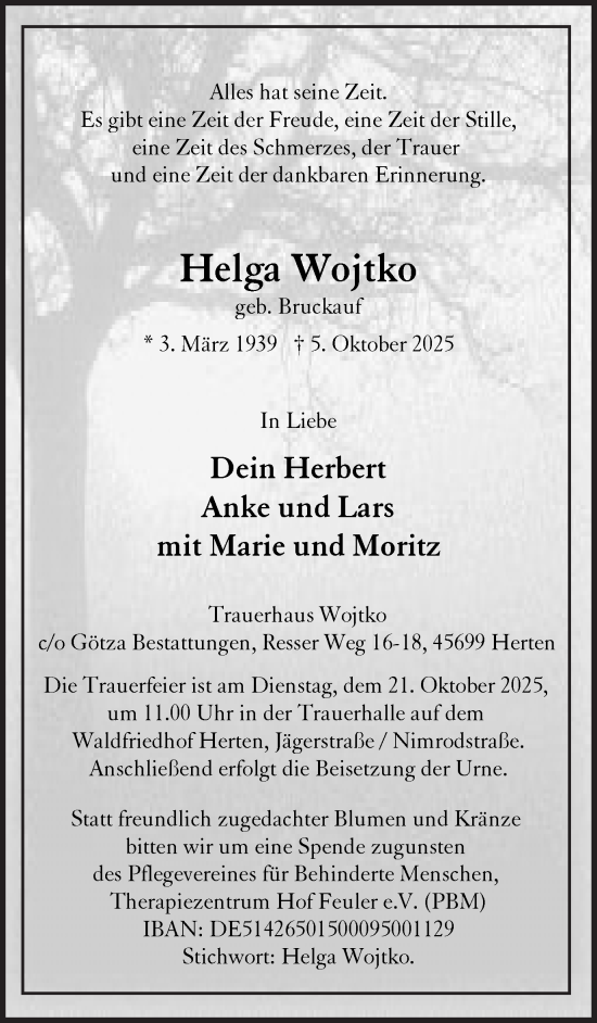 Traueranzeige von Helga Wojtko von Trauer Vest
