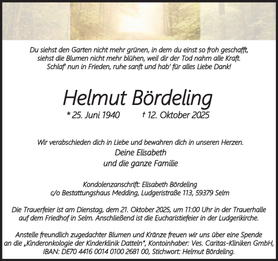 Traueranzeige von Helmut Bördeling von Ruhr Nachrichten