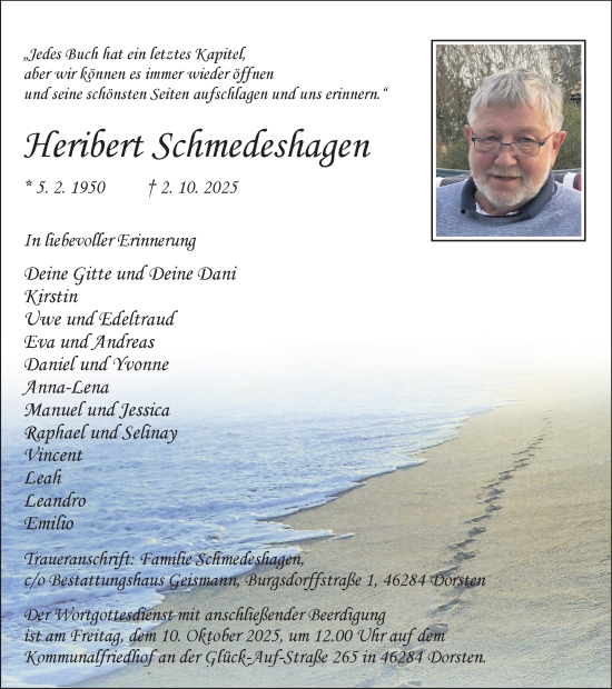 Traueranzeige von Heribert Schmedeshagen von Ruhr Nachrichten und Dorstener Zeitung