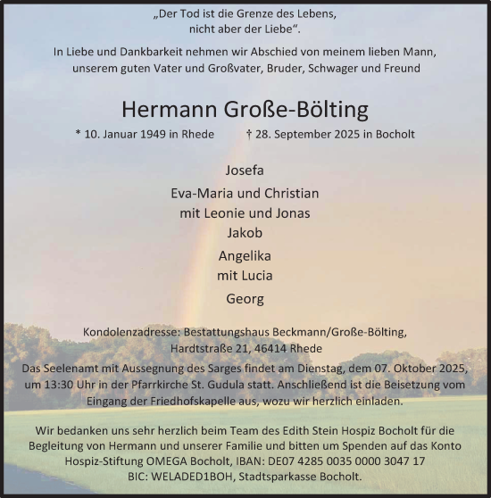 Traueranzeige von Hermann Große-Bölting 