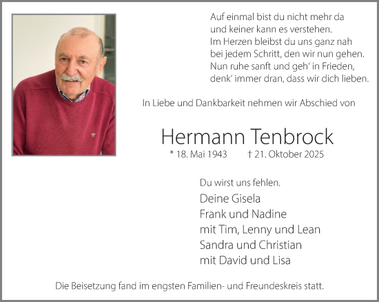 Traueranzeige von Hermann Tenbrock 