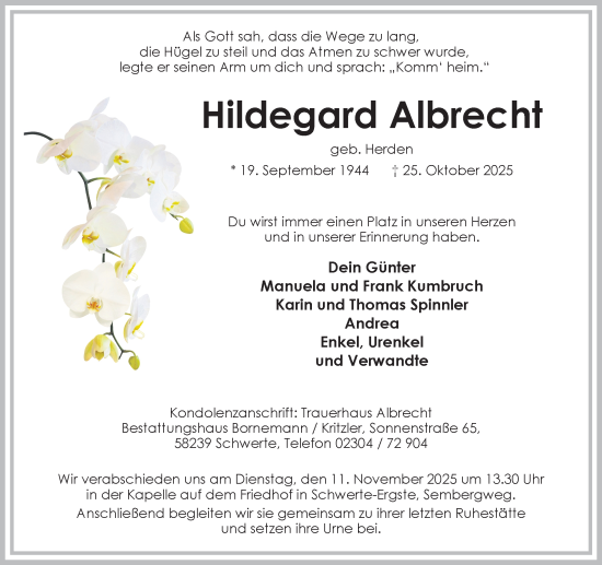 Traueranzeige von Hildegard Albrecht von Ruhr Nachrichten