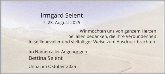 Traueranzeige von Irmgard Selent von Hellweger Anzeiger