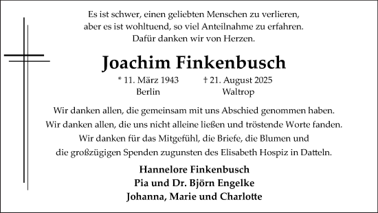 Traueranzeige von Joachim Finkenbusch von Trauer Vest