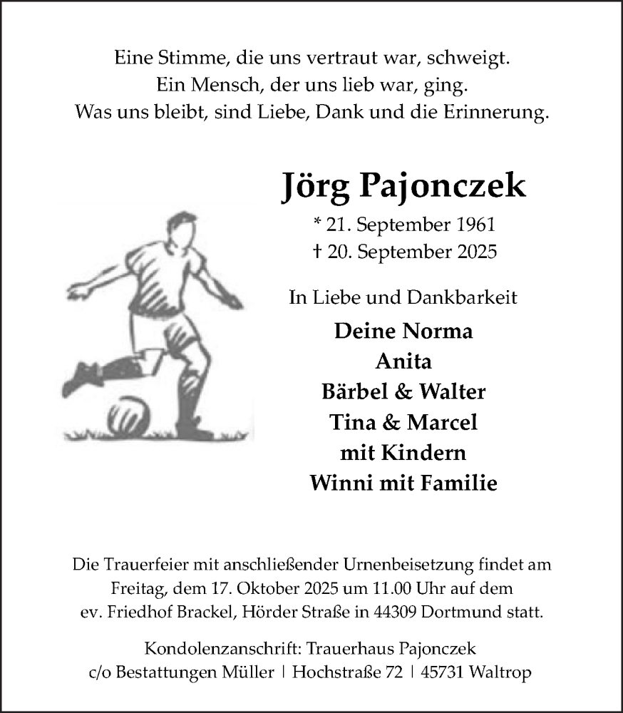  Traueranzeige für Jörg Pajonczek vom 11.10.2025 aus Ruhr Nachrichten