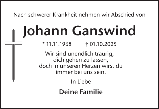 Traueranzeige von Johann Ganswind von Ruhr Nachrichten
