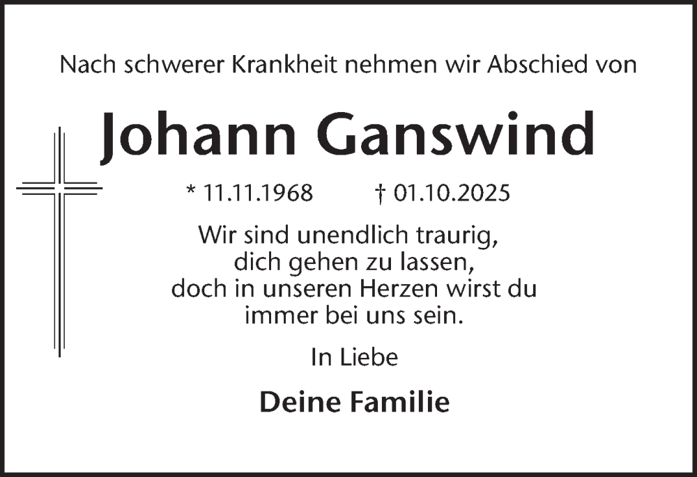  Traueranzeige für Johann Ganswind vom 11.10.2025 aus Ruhr Nachrichten