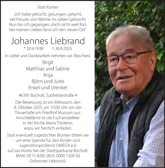 Traueranzeige von Johannes Liebrand 