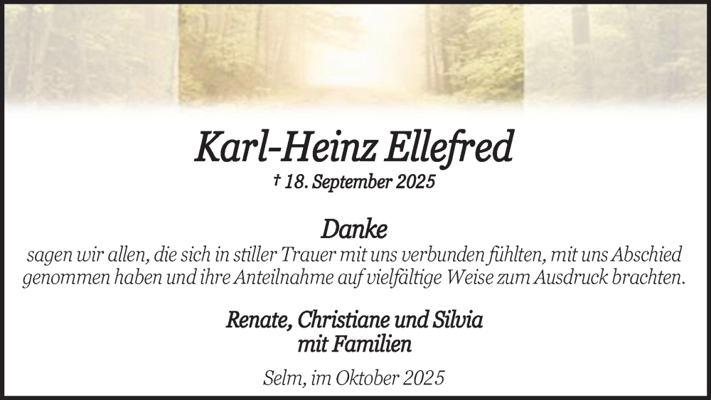  Traueranzeige für Karl-Heinz Ellefred vom 11.10.2025 aus Ruhr Nachrichten