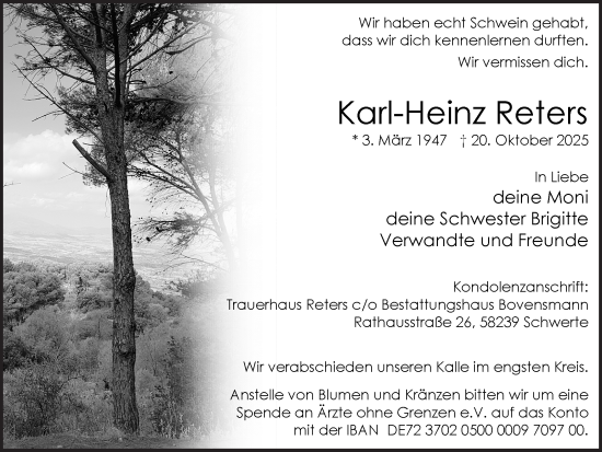 Traueranzeige von Karl-Heinz Reters von Ruhr Nachrichten