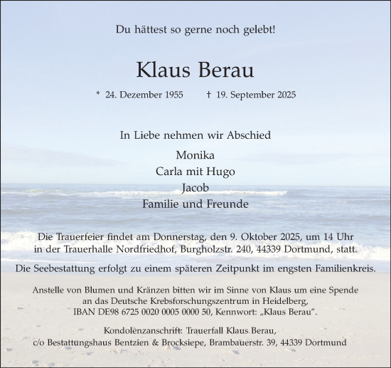 Traueranzeige von Klaus Berau von Ruhr Nachrichten