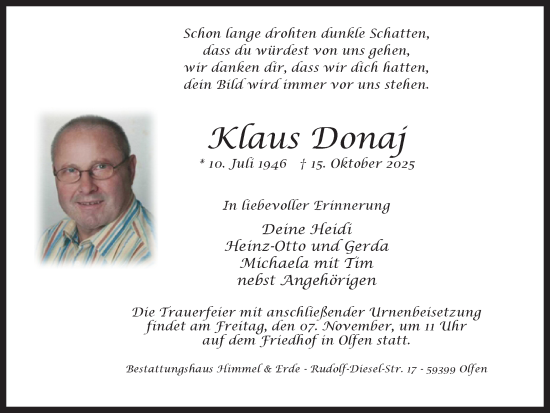 Traueranzeige von Klaus Donaj von Ruhr Nachrichten