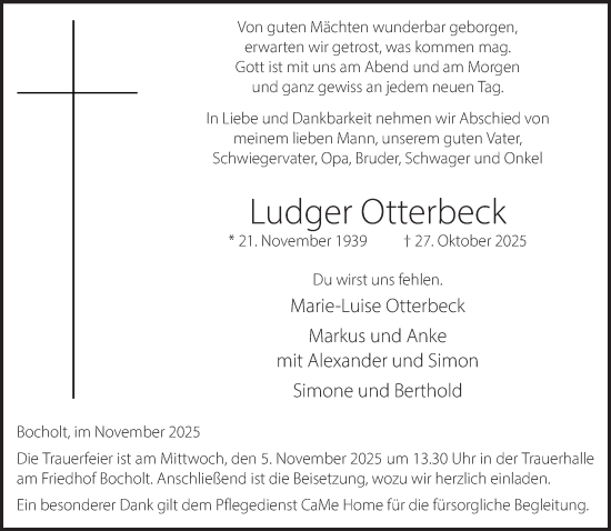 Traueranzeige von Ludger Otterbeck 