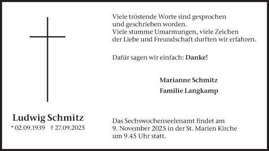 Traueranzeige von Ludwig Schmitz von Trauer Vest