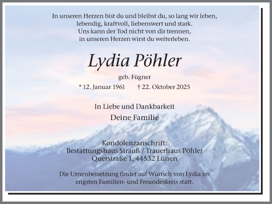 Traueranzeige von Lydia Pöhler von Ruhr Nachrichten