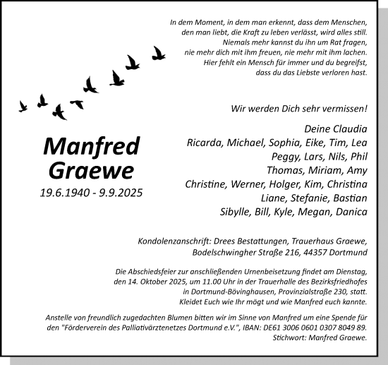 Traueranzeige von Manfred Graewe von Ruhr Nachrichten