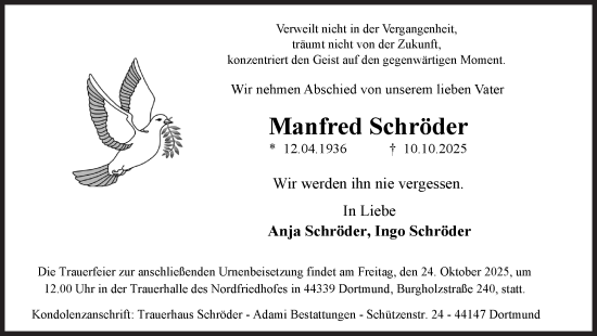 Traueranzeige von Manfred Schröder von Ruhr Nachrichten