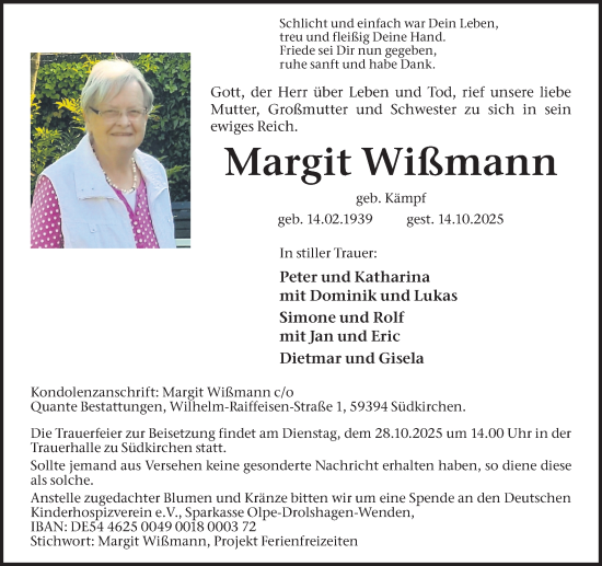 Traueranzeige von Margit Wißmann von Ruhr Nachrichten