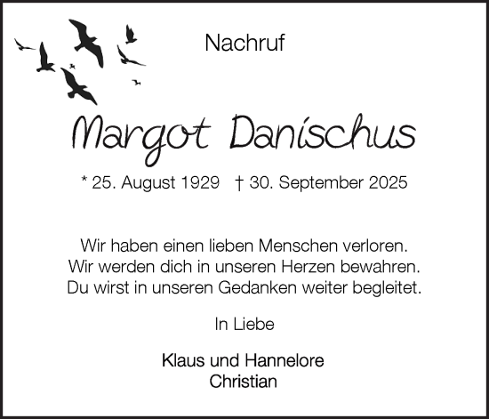 Traueranzeige von Margot Danischus von Münsterland Zeitung