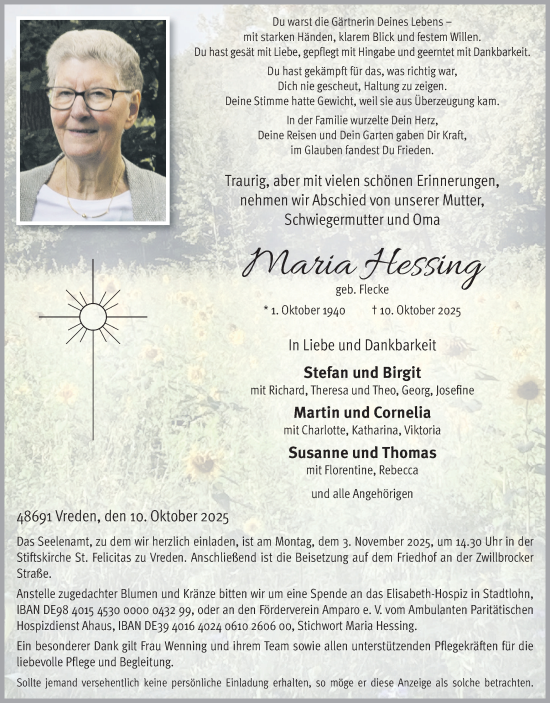 Traueranzeige von Maria Hessing von Münsterland Zeitung