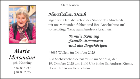 Traueranzeige von Maria Mersmann von Münsterland Zeitung