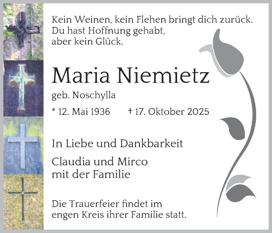 Traueranzeige von Maria Niemietz von Ruhr Nachrichten