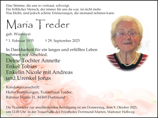 Traueranzeige von Maria Treder von Ruhr Nachrichten