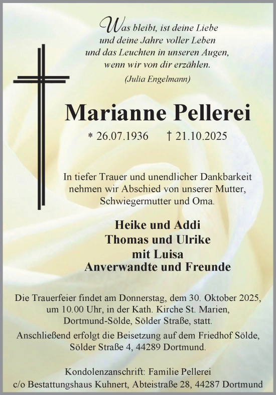Traueranzeige von Marianne Pellerei von Ruhr Nachrichten