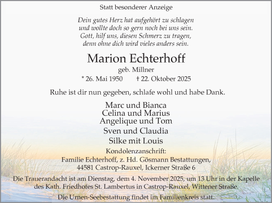 Traueranzeige von Marion Echterhoff von Ruhr Nachrichten