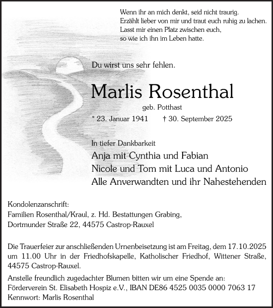 Traueranzeige von Marlis Rosenthal von Ruhr Nachrichten