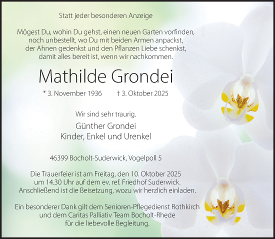 Traueranzeige von Mathilde Grondei 