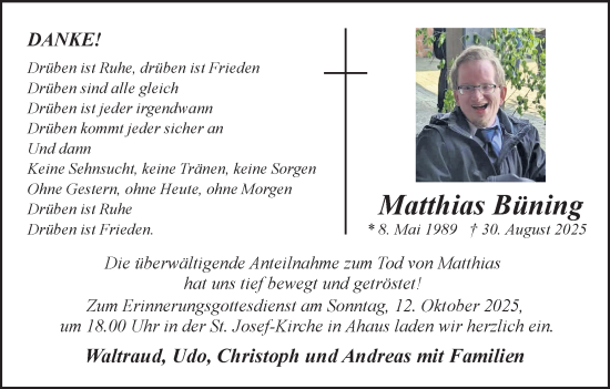 Traueranzeige von Matthias Büning von Münsterland Zeitung