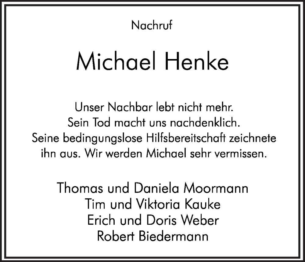  Traueranzeige für Michael Henke vom 11.10.2025 aus Hellweger Anzeiger