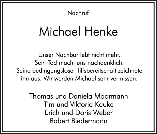 Traueranzeige von Michael Henke von Hellweger Anzeiger